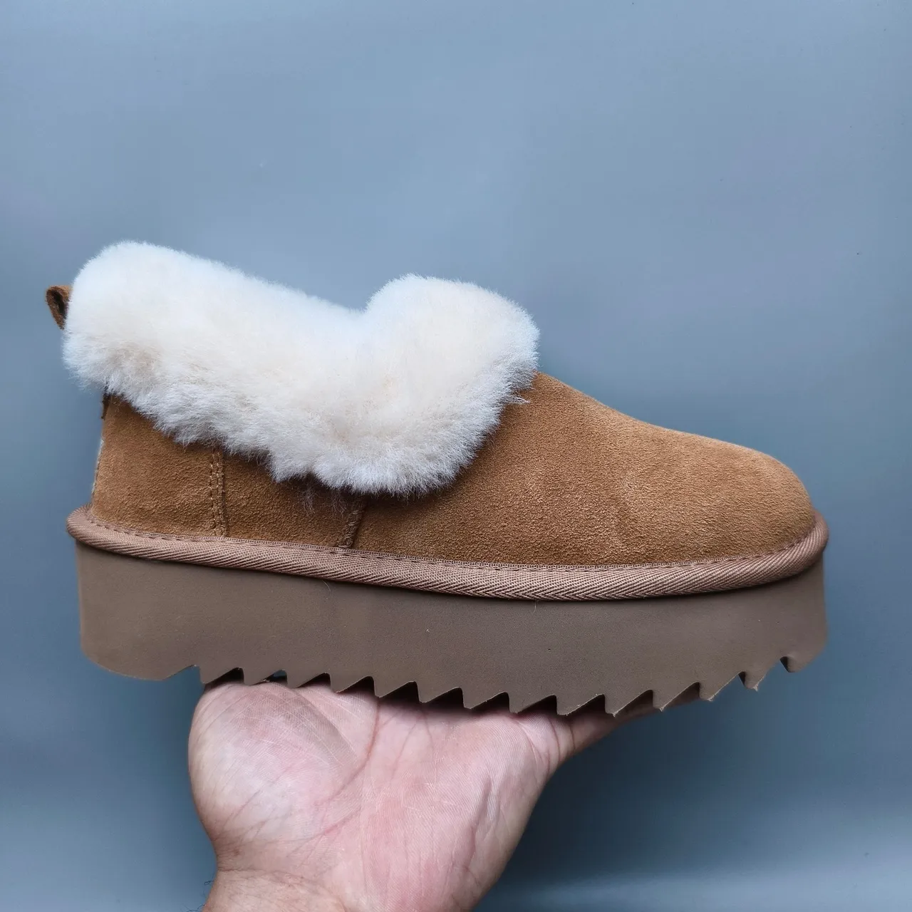 UGG Brown Beige Suede Upper Folded Shearling Collar Snow Boots 2