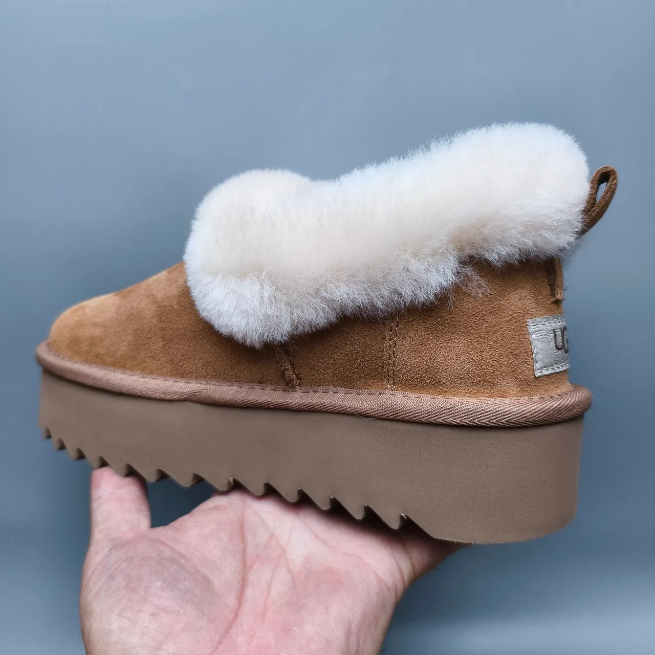 UGG Brown Beige Suede Upper Folded Shearling Collar Snow Boots 4