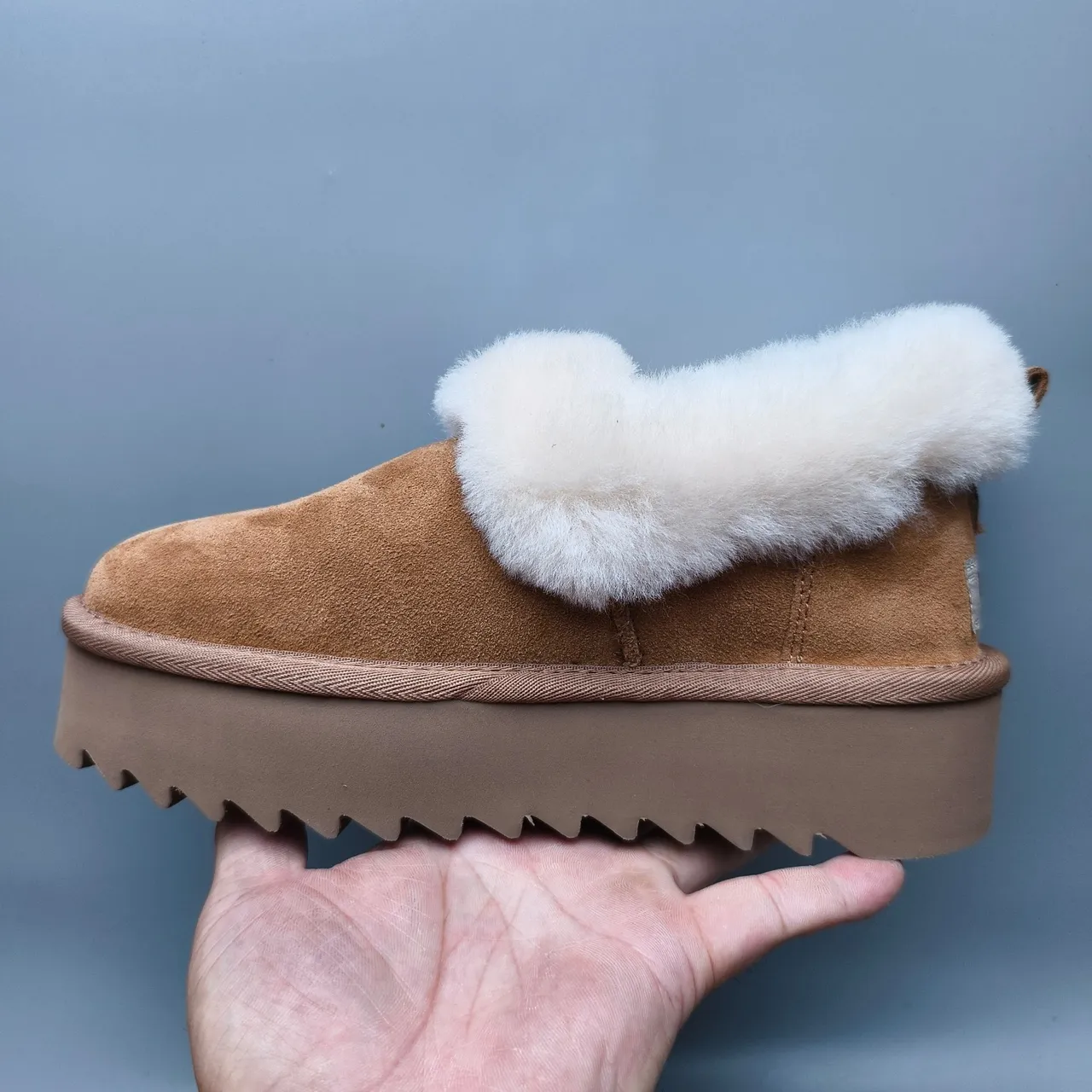UGG Brown Beige Suede Upper Folded Shearling Collar Snow Boots 7