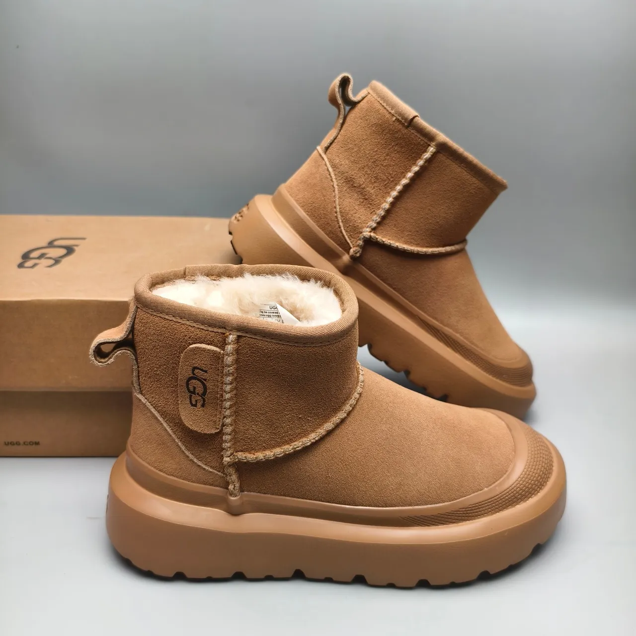 UGG Brown Beige Suede Upper Shearling-Lined Snow Boots 6