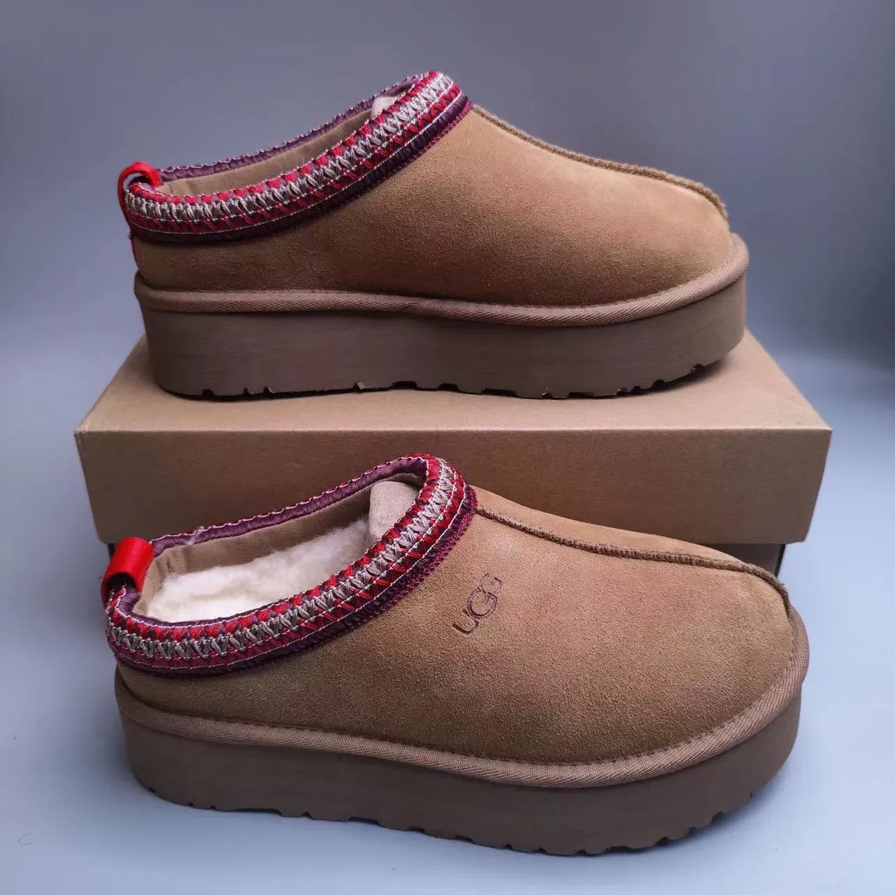 UGG Brown Red Suede Upper Woven Trim Cuff Casual Shoes 2