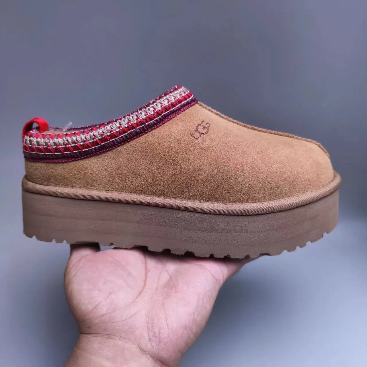 UGG Brown Red Suede Upper Woven Trim Cuff Casual Shoes 3