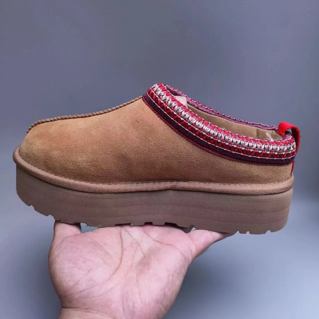 UGG Brown Red Suede Upper Woven Trim Cuff Casual Shoes 5