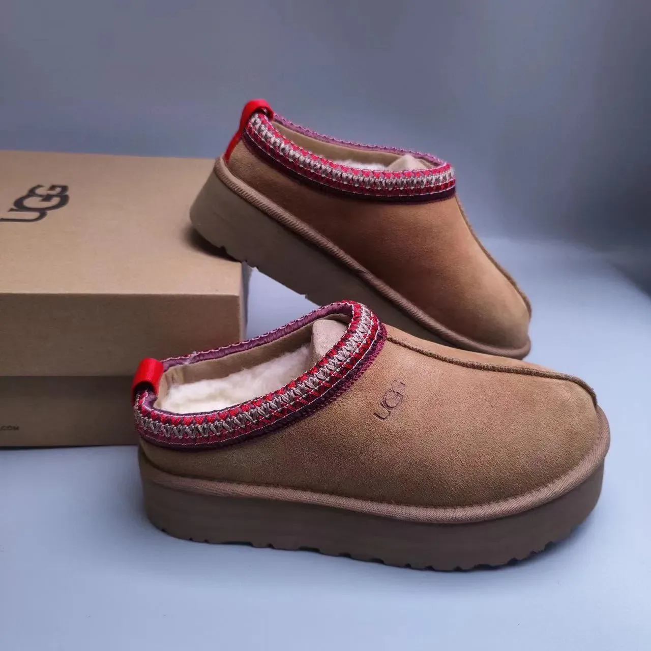 UGG Brown Red Suede Upper Woven Trim Cuff Casual Shoes 6