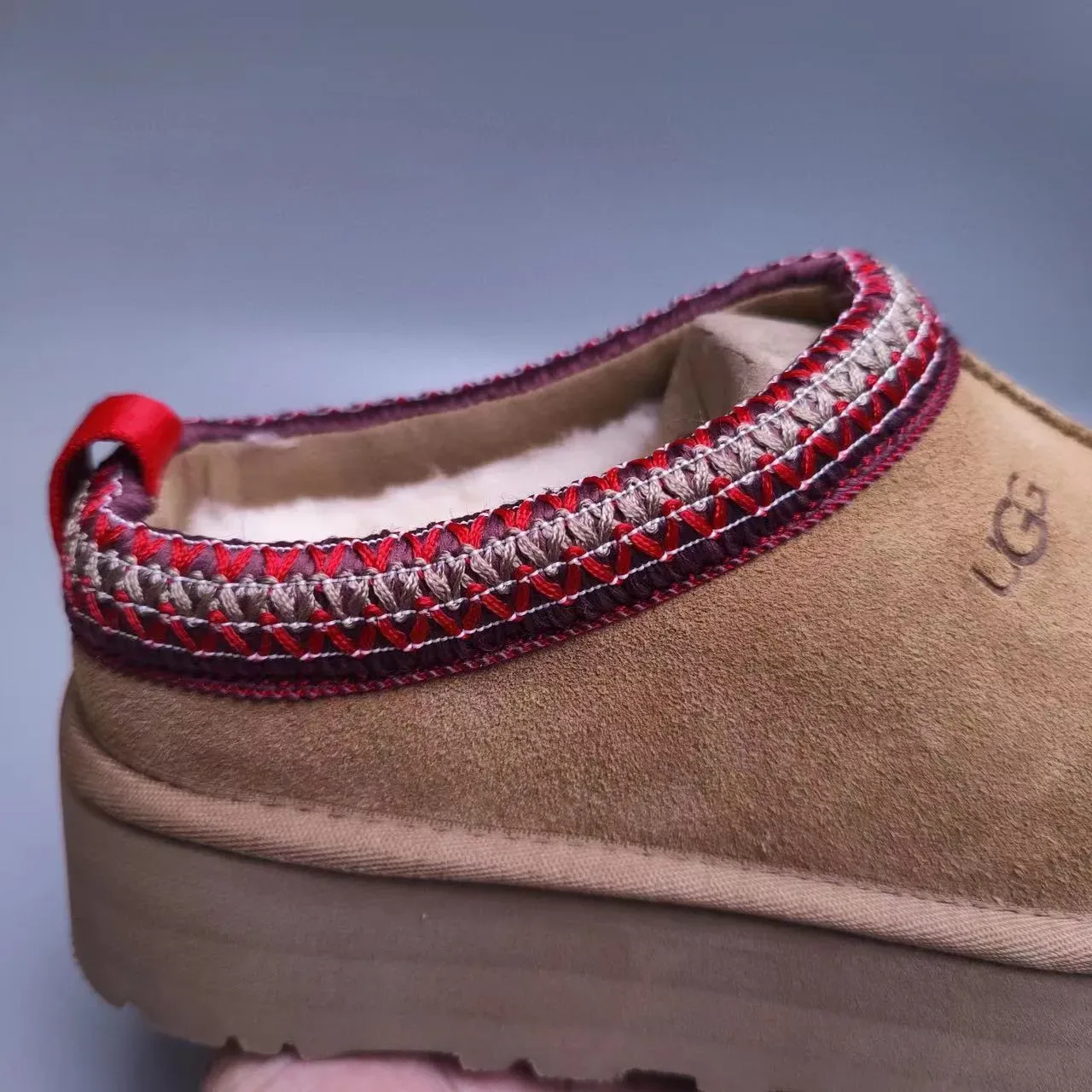 UGG Brown Red Suede Upper Woven Trim Cuff Casual Shoes 7