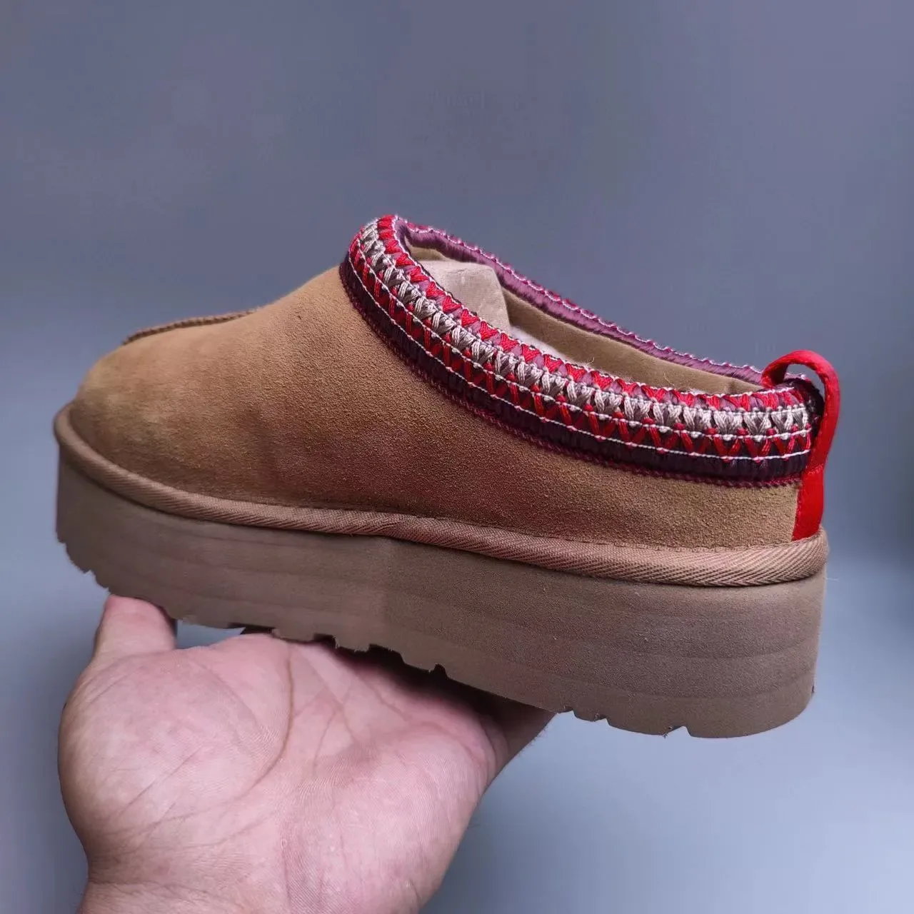 UGG Brown Red Suede Upper Woven Trim Cuff Casual Shoes 8