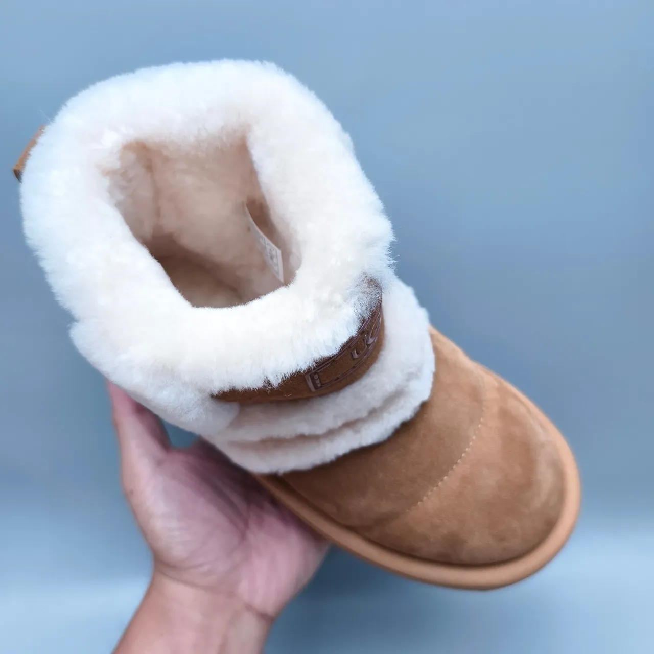 UGG Brown White Suede Upper Folded Shearling Cuff Snow Boots 3