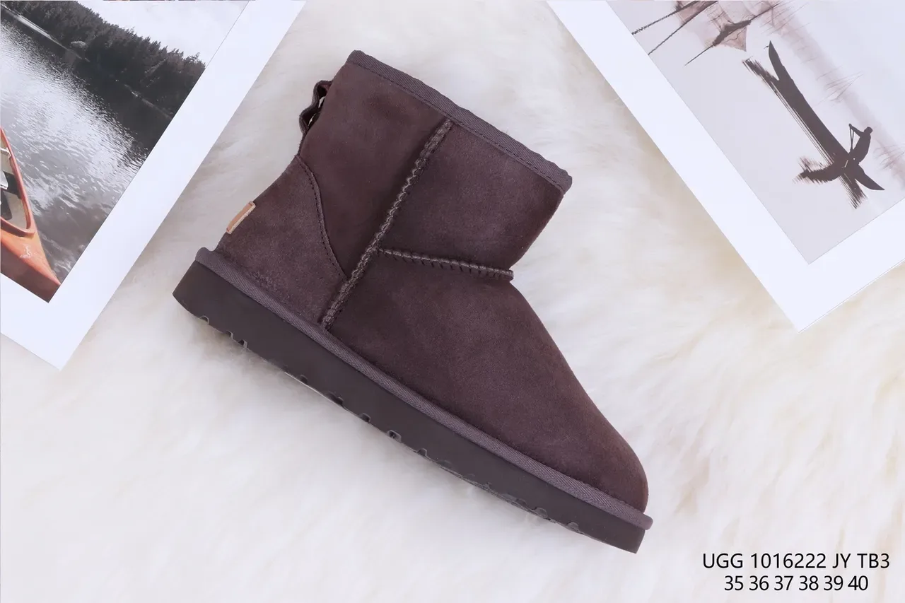 UGG Classic Mini Brown Suede Shearling-Lined Snow Boots 6