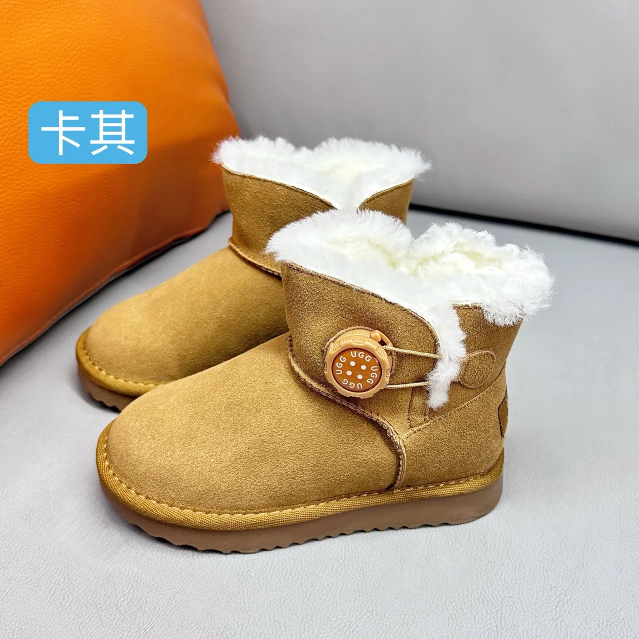 UGG Classic Mini Khaki Suede Shearling-Lined Snow Boots 3