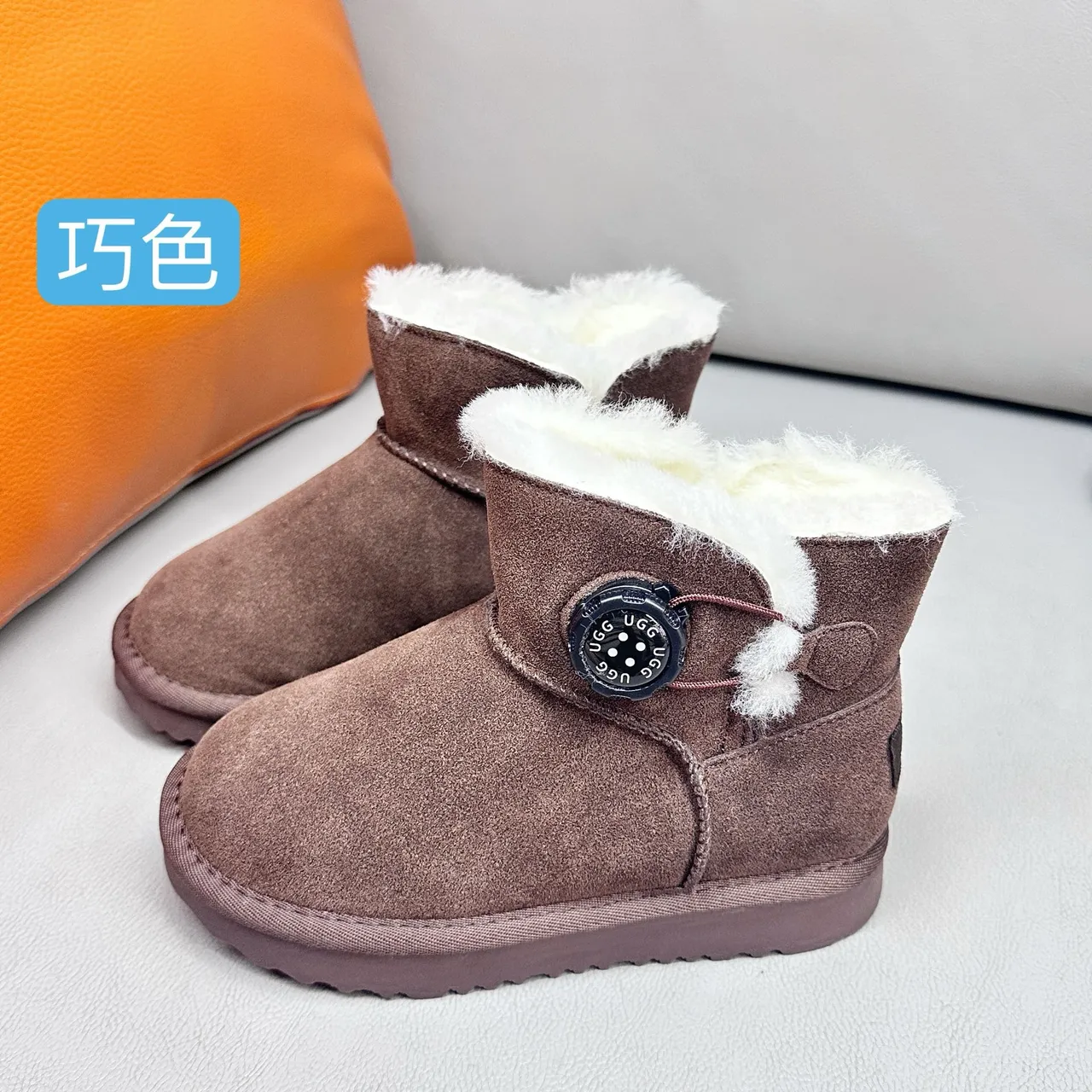 UGG Classic Mini Khaki Suede Shearling-Lined Snow Boots 5