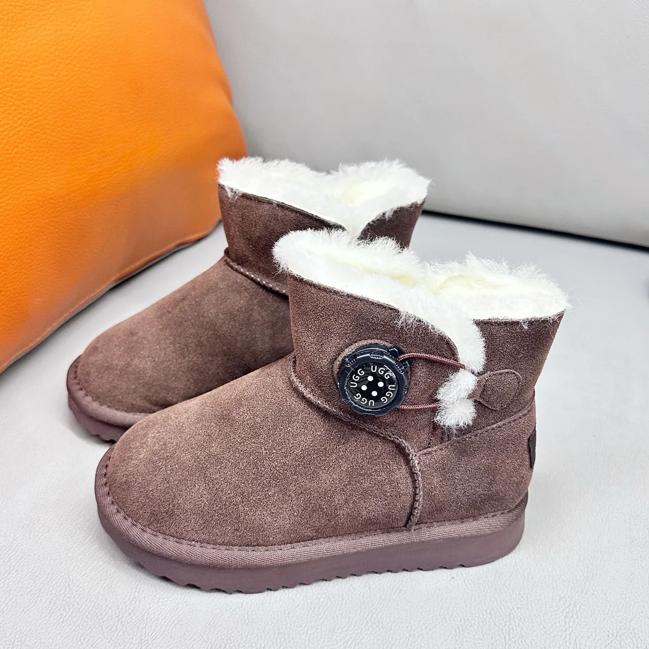 UGG Classic Mini Khaki Suede Shearling-Lined Snow Boots 7