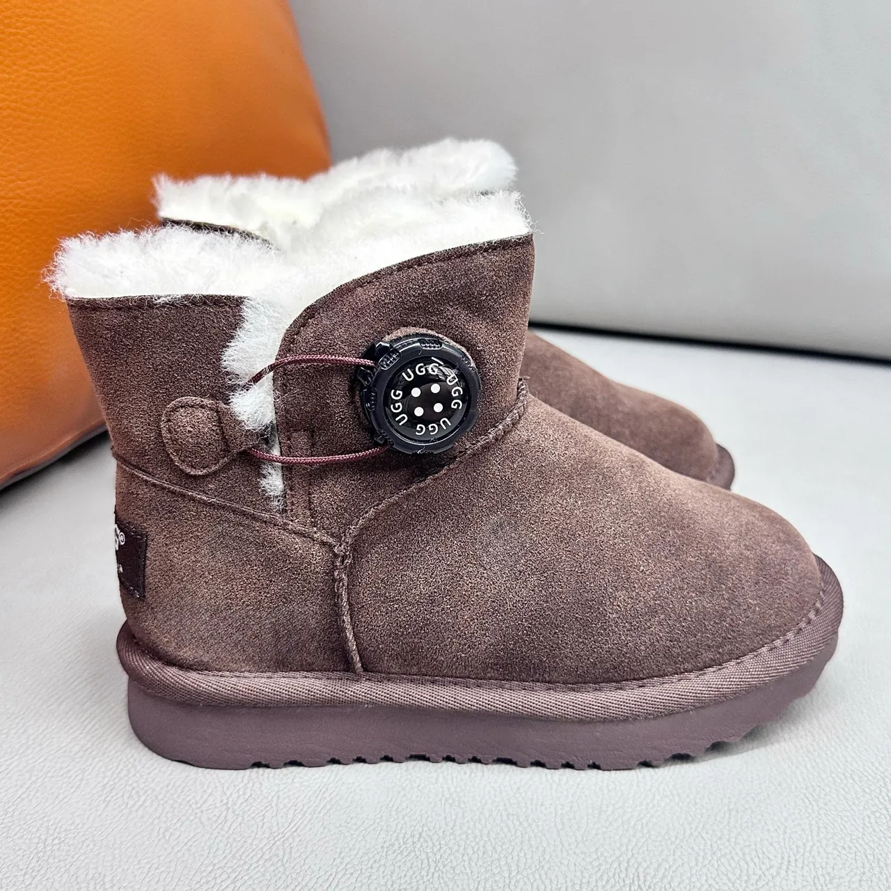 UGG Classic Mini Khaki Suede Shearling-Lined Snow Boots 8