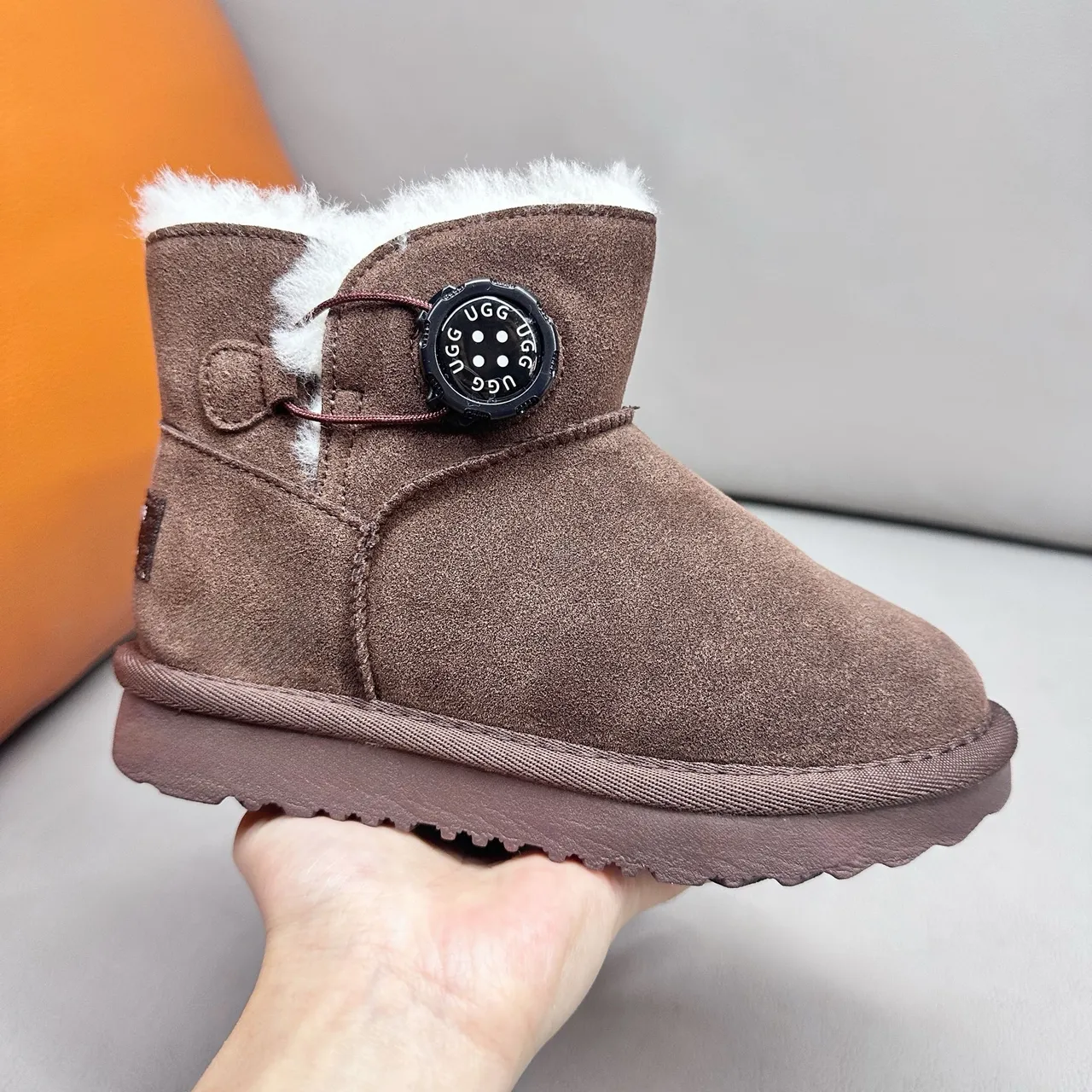UGG Classic Mini Khaki Suede Shearling-Lined Snow Boots 9