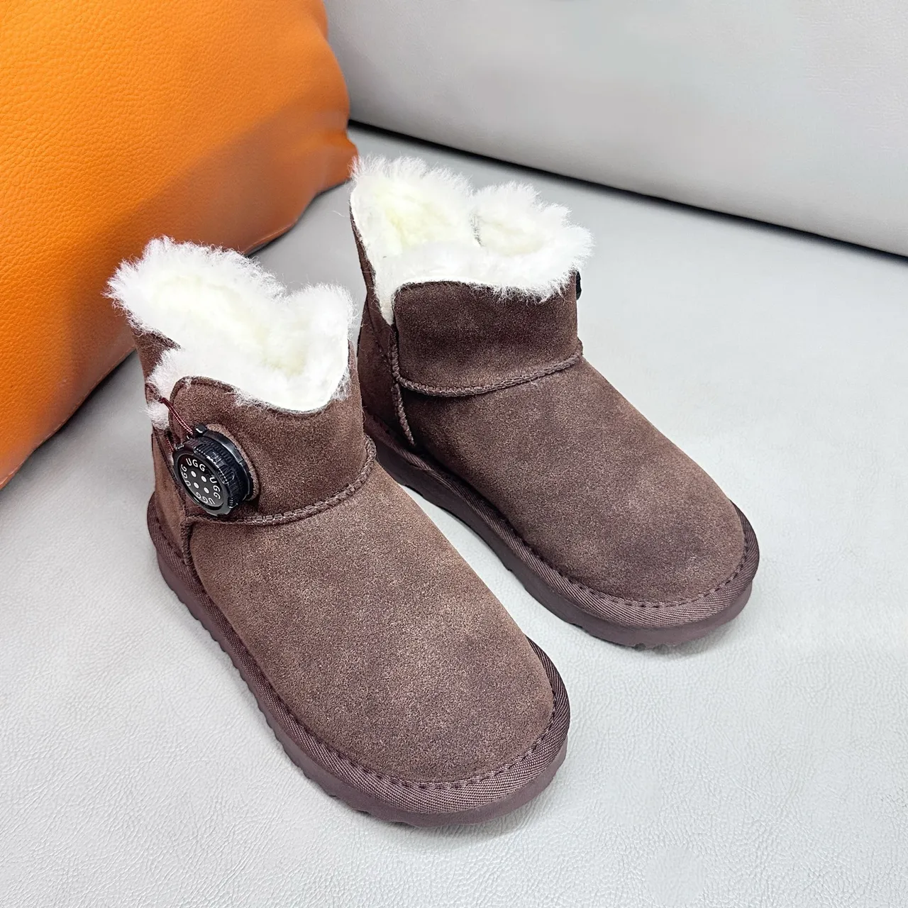 UGG Classic Mini Khaki Suede Shearling-Lined Snow Boots 11