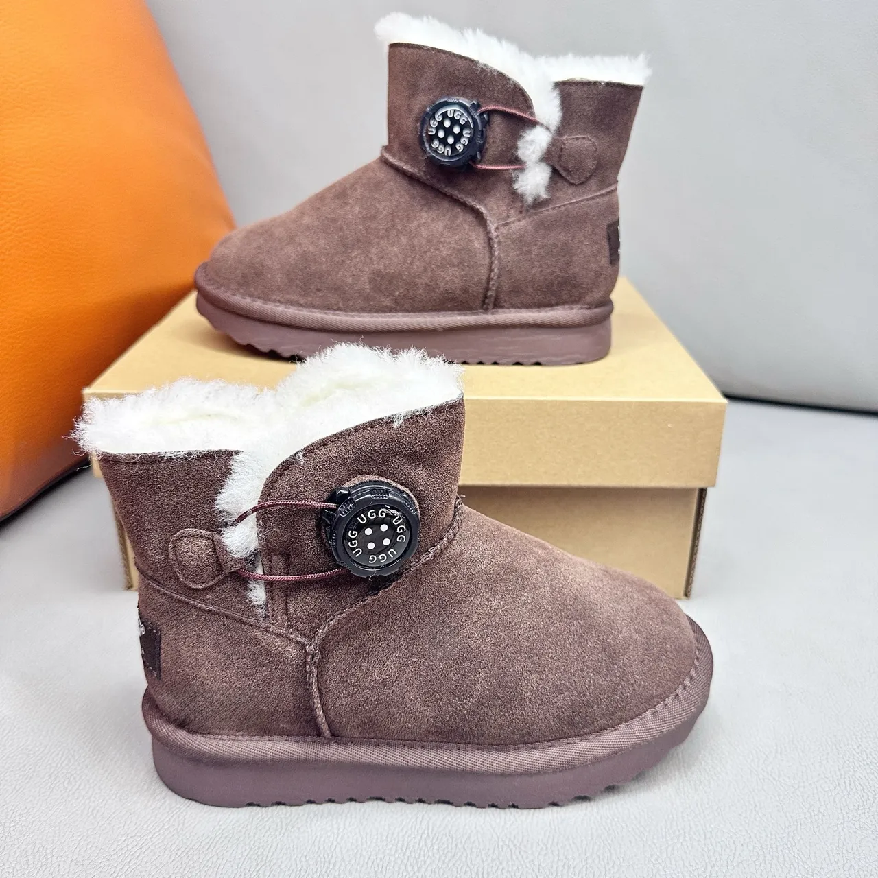 UGG Classic Mini Khaki Suede Shearling-Lined Snow Boots 13