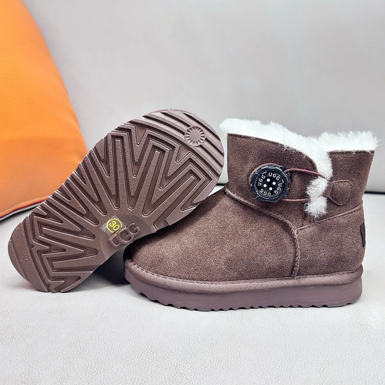 UGG Classic Mini Khaki Suede Shearling-Lined Snow Boots 14