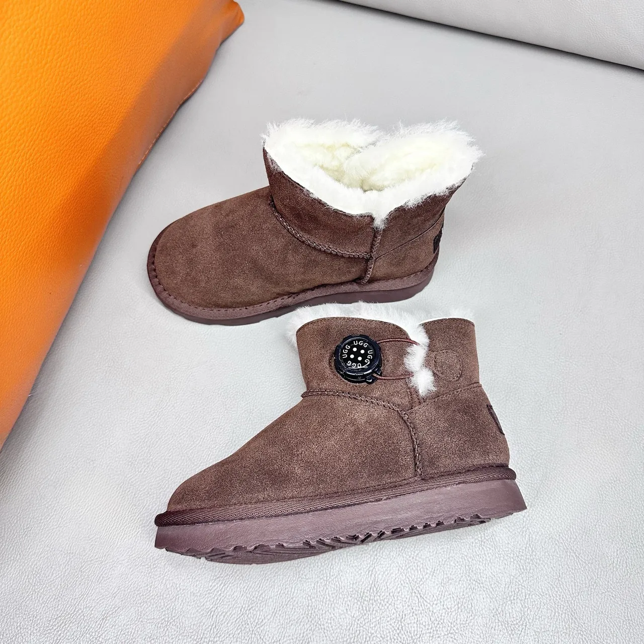 UGG Classic Mini Khaki Suede Shearling-Lined Snow Boots 15