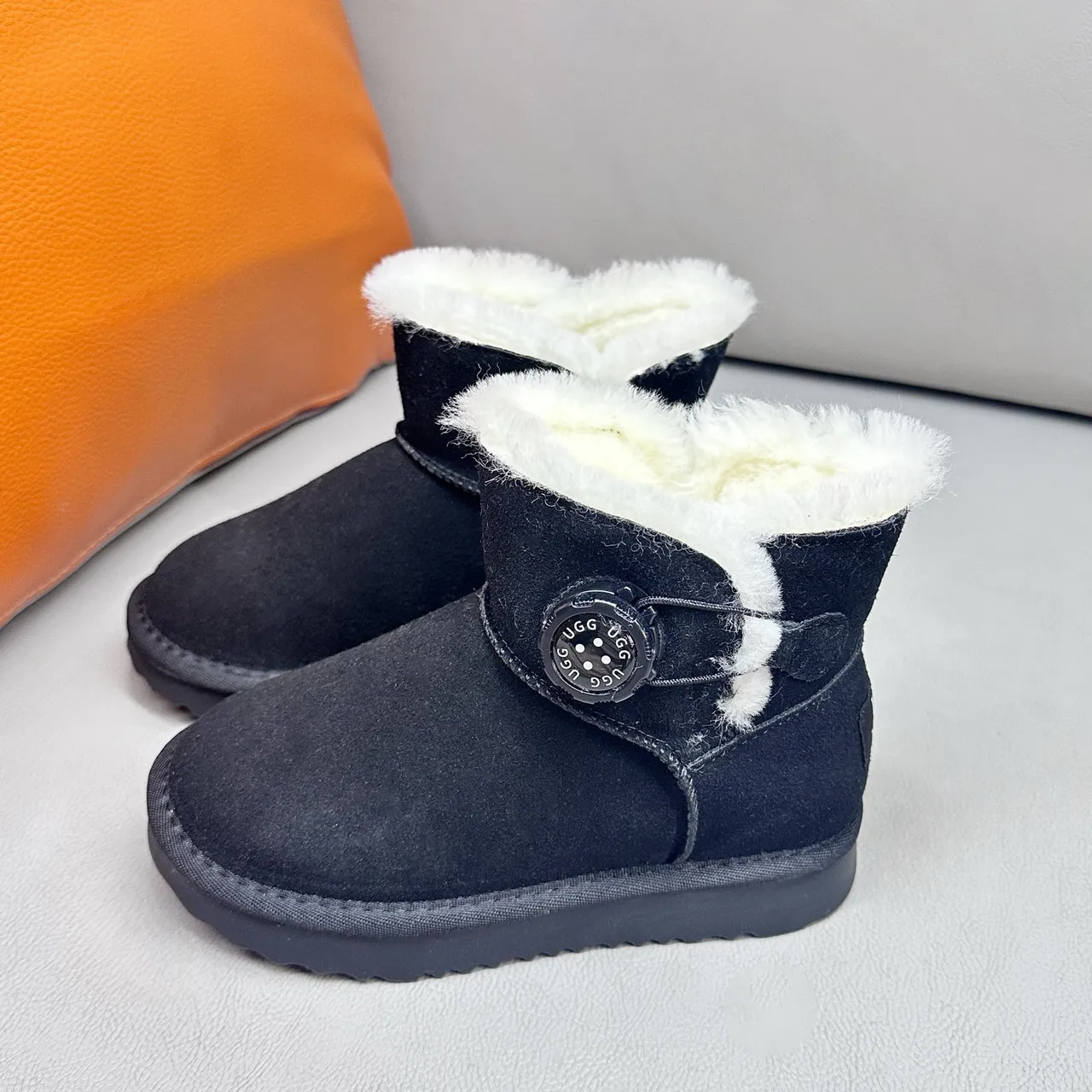 UGG Classic Mini Khaki Suede Shearling-Lined Snow Boots 16