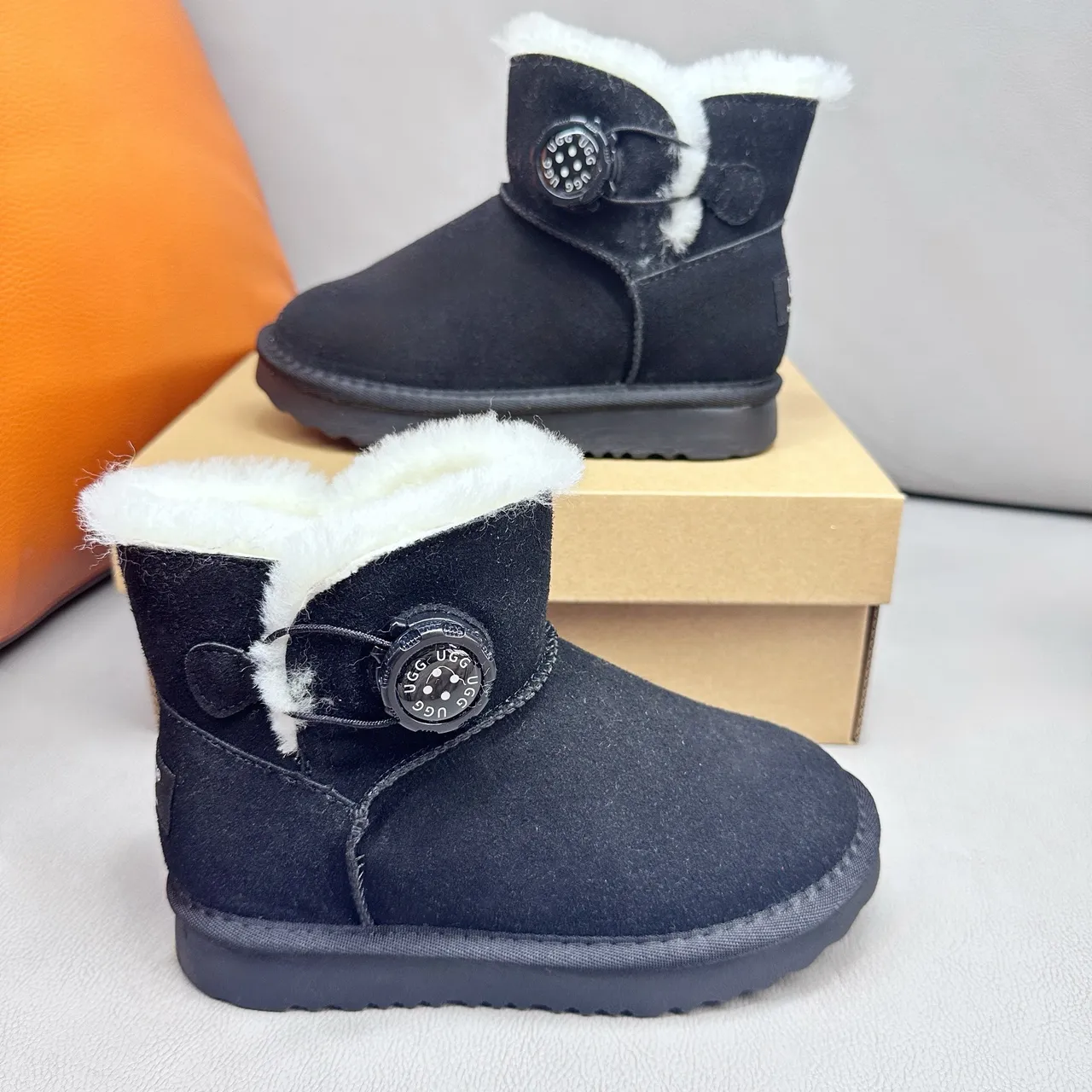 UGG Classic Mini Khaki Suede Shearling-Lined Snow Boots 23