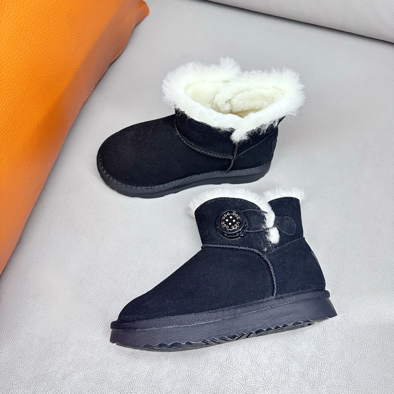 UGG Classic Mini Khaki Suede Shearling-Lined Snow Boots 24