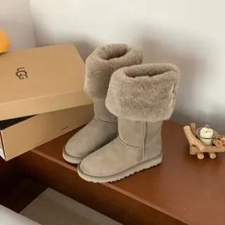 UGG Classic Tall Beige Shearling-Cuffed Snow Boots