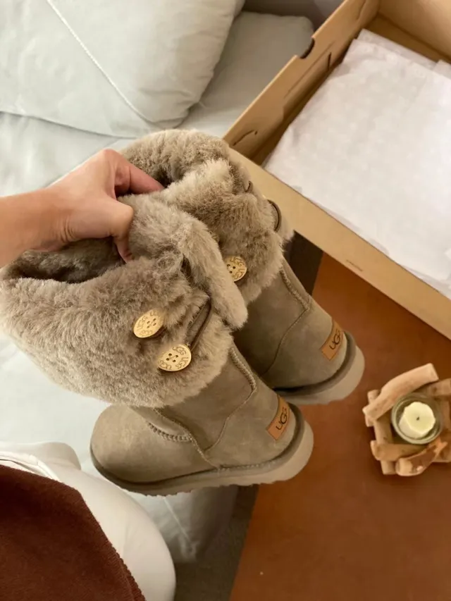 UGG Classic Tall Beige Shearling-Cuffed Snow Boots 8