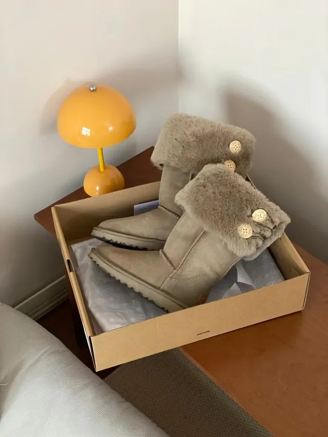 UGG Classic Tall Beige Shearling-Cuffed Snow Boots 9
