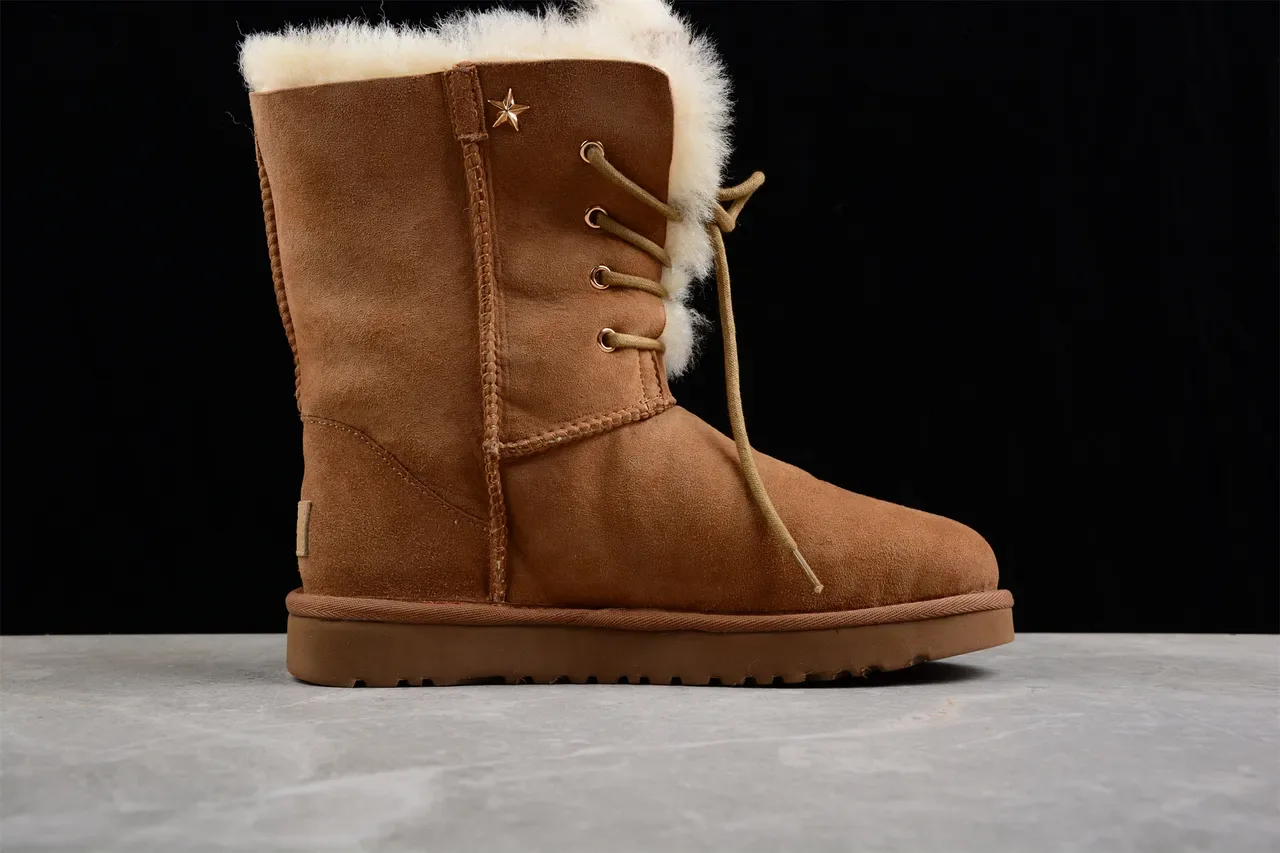 UGG Classic Tall Lace-Up Brown Shearling Snow Boots 5