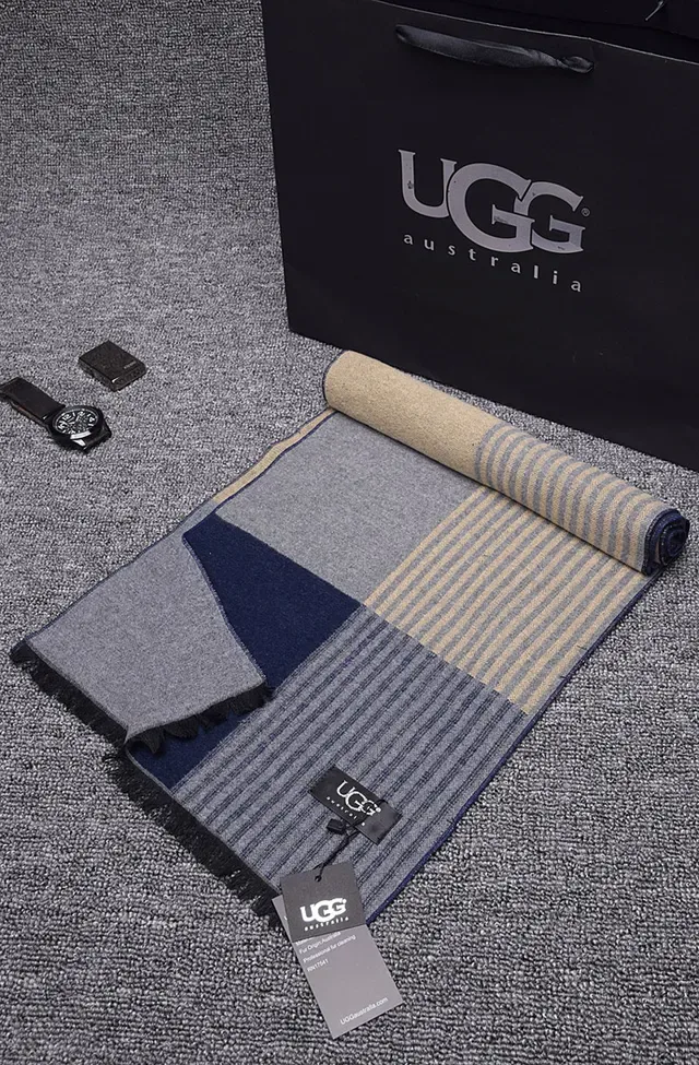 UGG Gray Navy Striped Ribbed Weave Cashmere Scarf 3