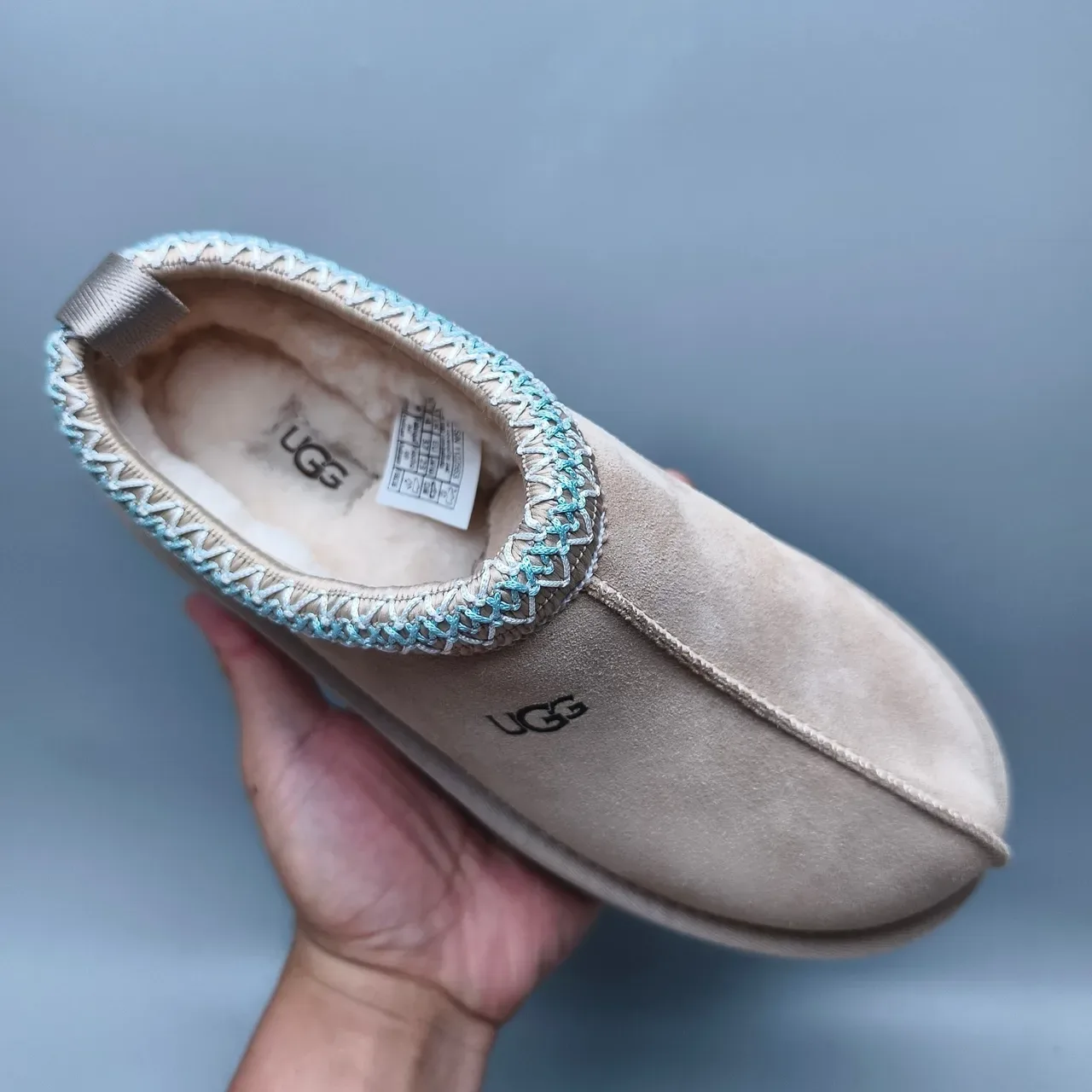 UGG Tasman বেজ ব্লু সুয়েড আপার ব্রেইডেড কলার ট্রিম লোফার 3