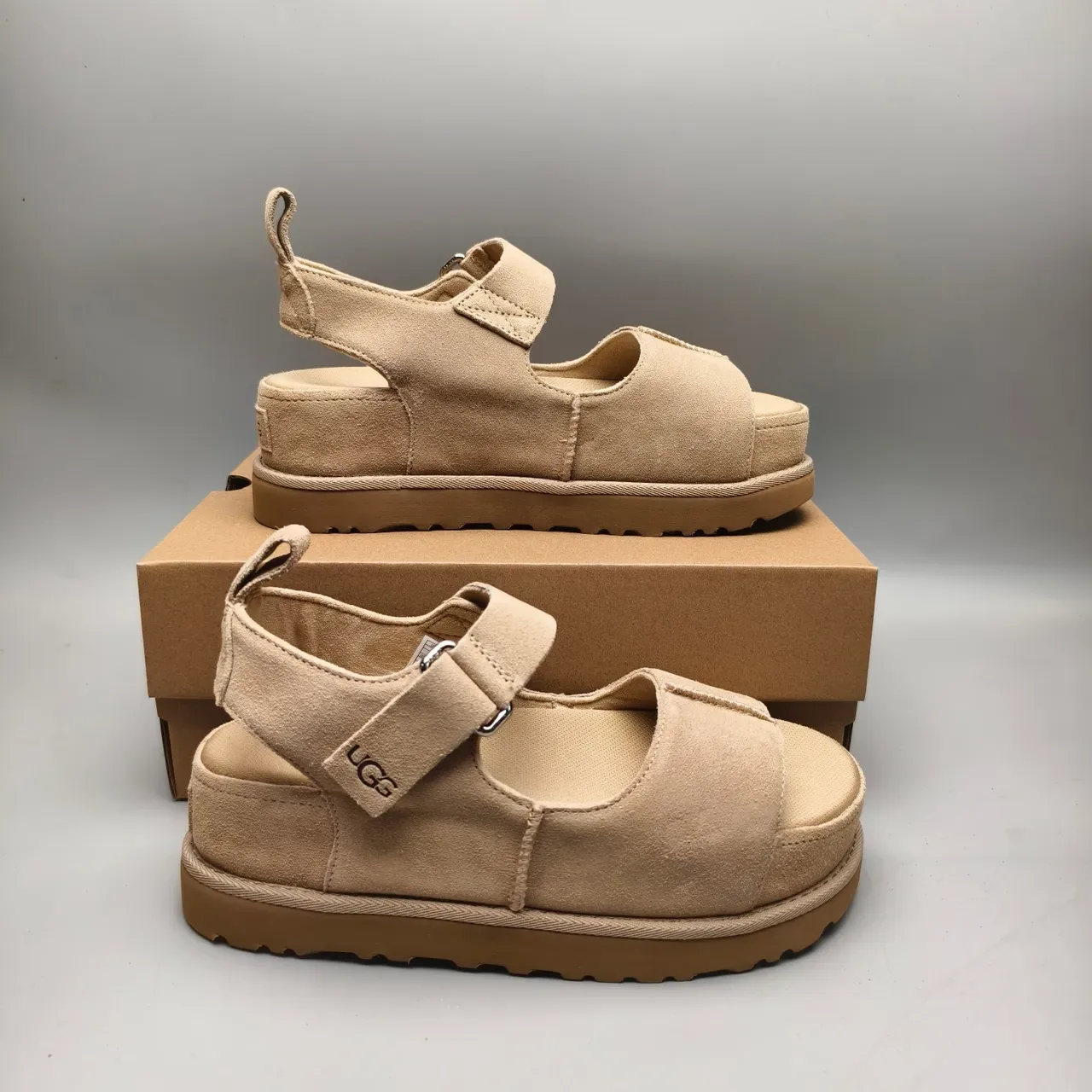 UGG Tasman Beige Suede Platform Casual Sandals 5
