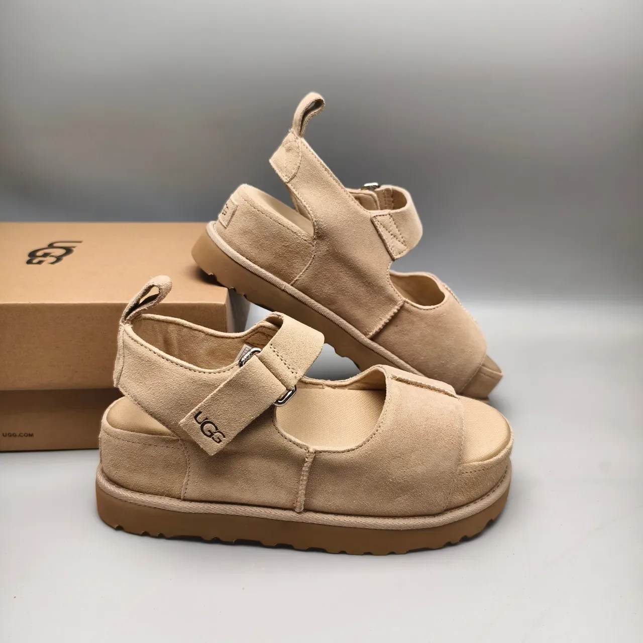 UGG Tasman Beige Suede Platform Casual Sandals 6