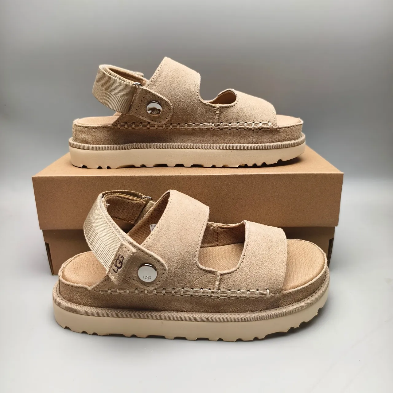 UGG Tasman Beige Two-Strap Platform Casual Sandals 5