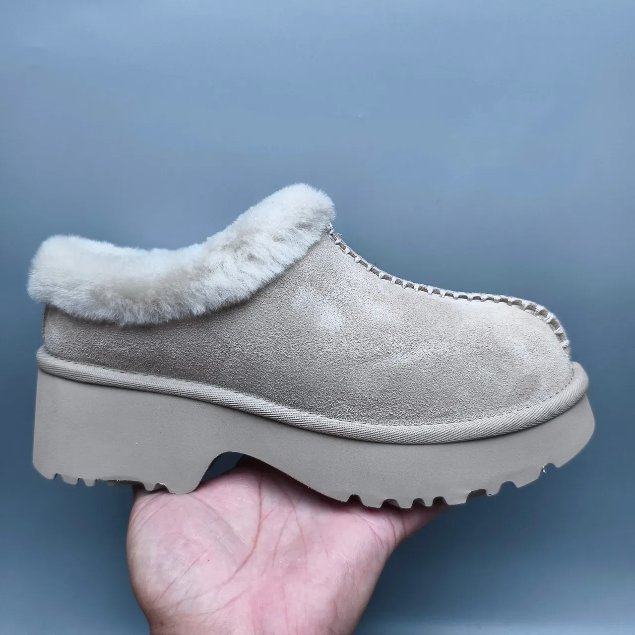UGG Tasman Beige White Shearling-Lined Platform Sole Casual Shoes 2