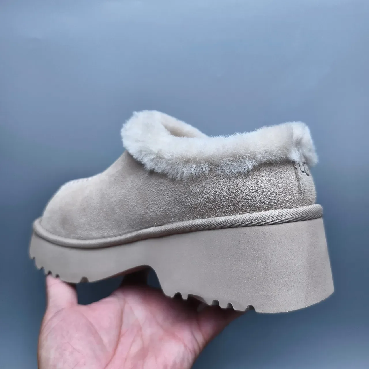 UGG Tasman Beige White Shearling-Lined Platform Sole Casual Shoes 4
