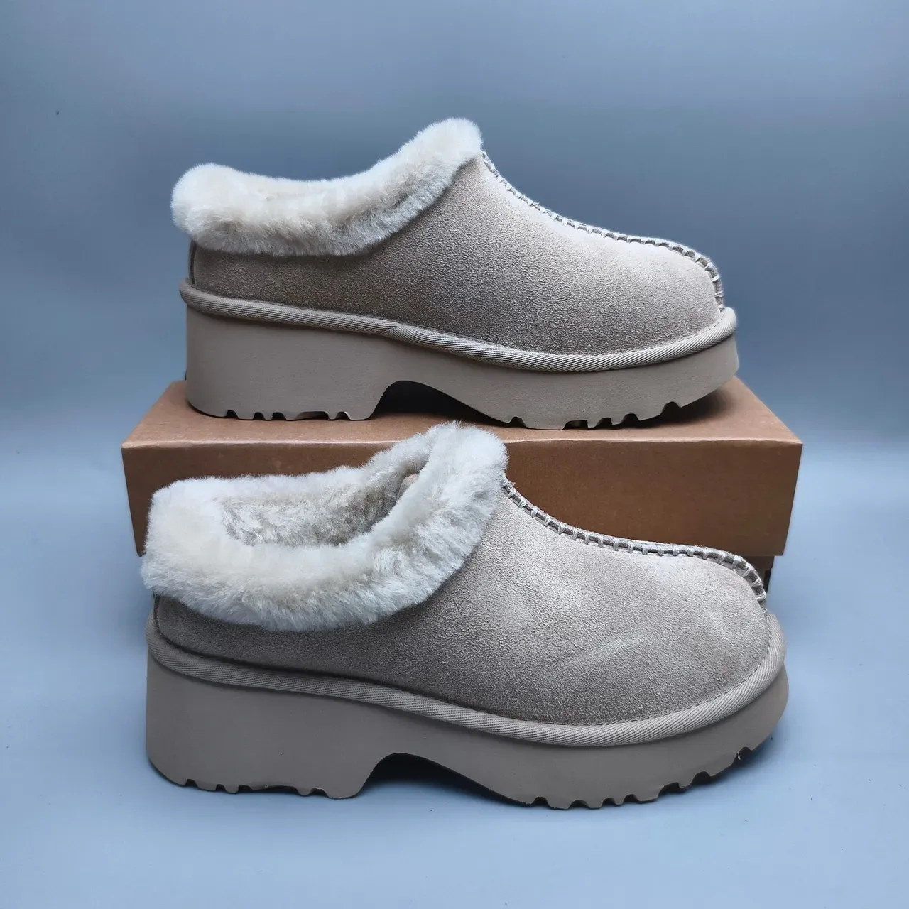 UGG Tasman Beige White Shearling-Lined Platform Sole Casual Shoes 5