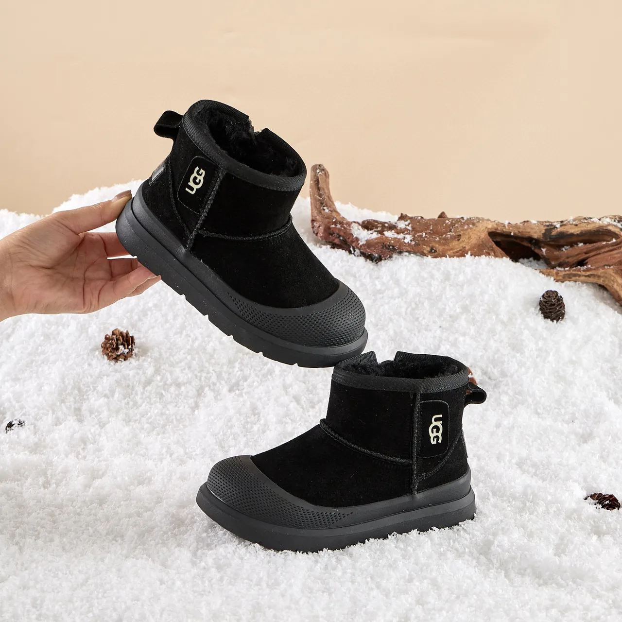 UGG Tasman Black Suede Shearling-Lined Snow Boots 12