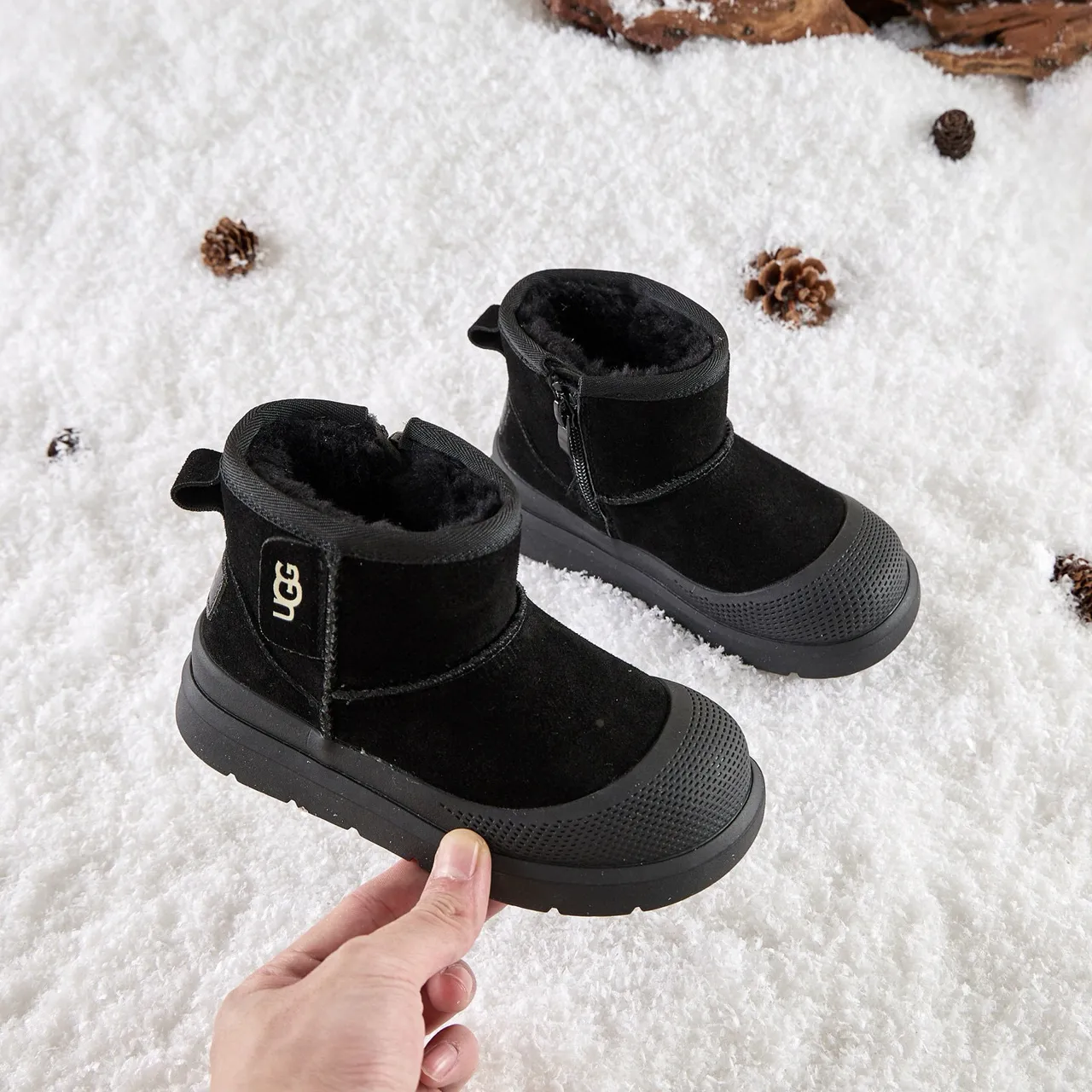 UGG Tasman Black Suede Shearling-Lined Snow Boots 14