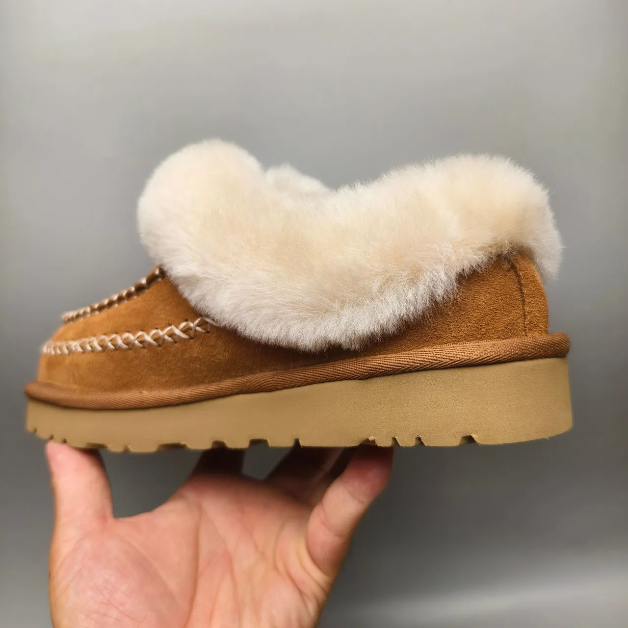 UGG Tasman Brown Beige Shearling-Lined Suede Upper Casual Shoes 4