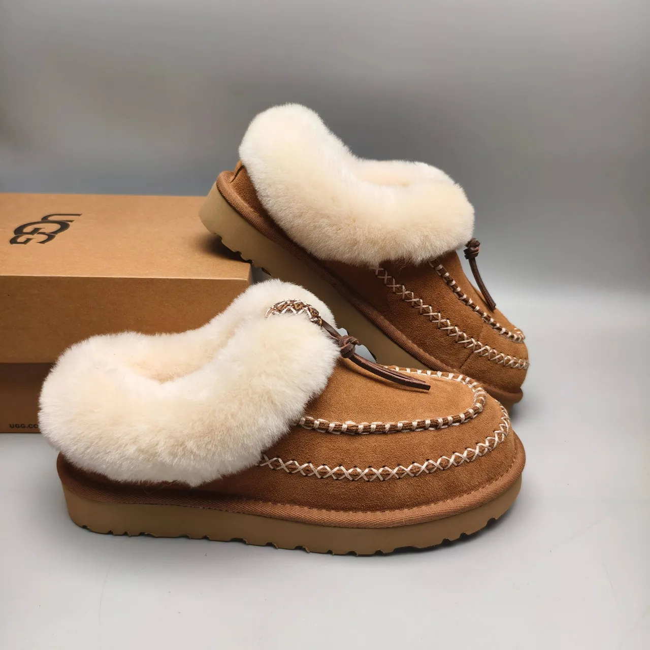 UGG Tasman Brown Beige Shearling-Lined Suede Upper Casual Shoes 6