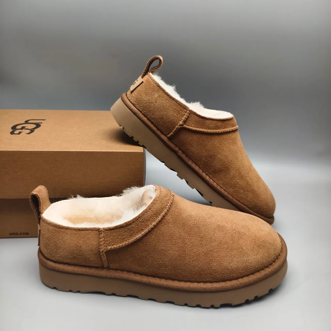 UGG Tasman Brown Beige Suede Upper Shearling-Lined Casual Shoes 6