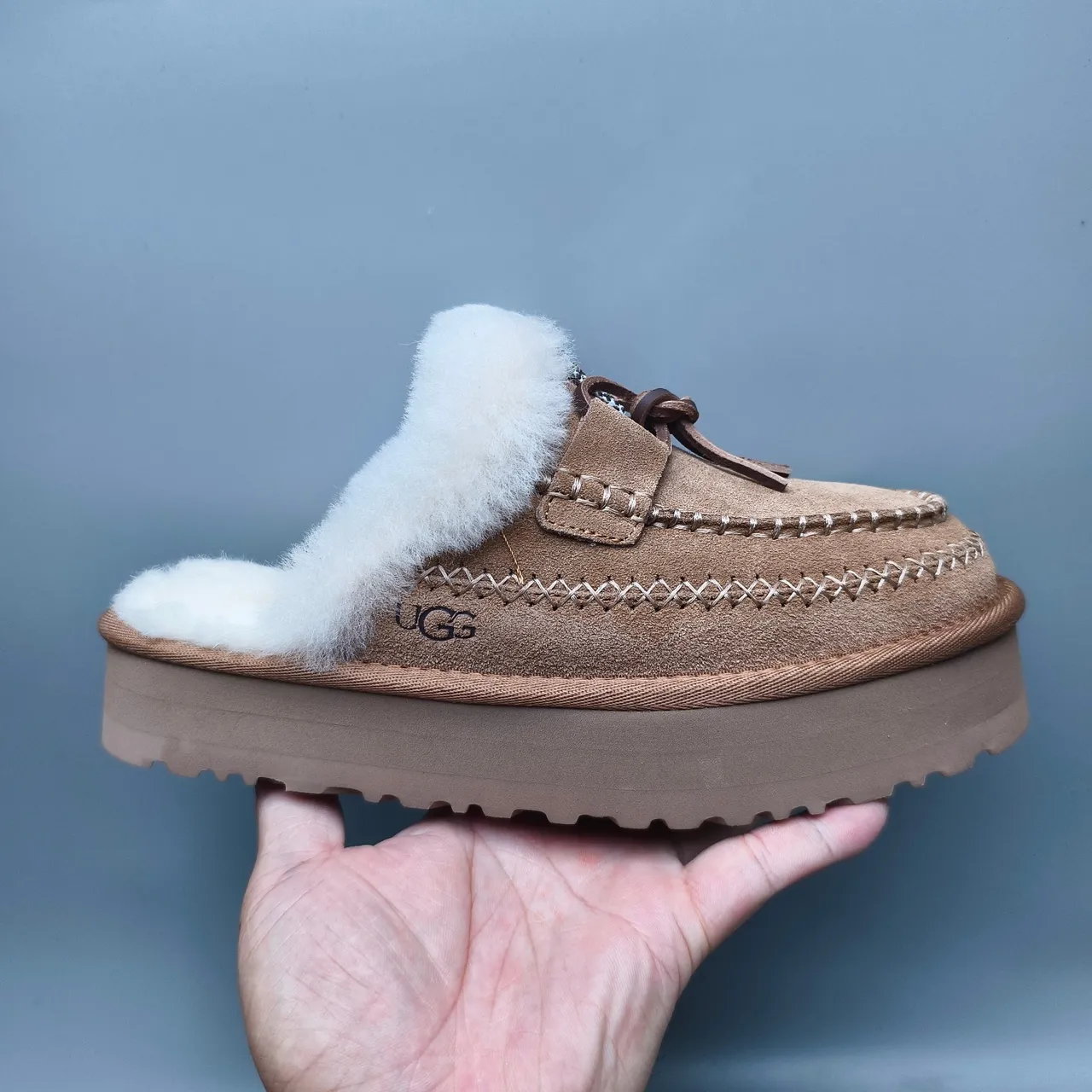 UGG Tasman Marron Blanc Doublé en Peau de Mouton daim Coutures de Mocassins Chaussures Casuales 2