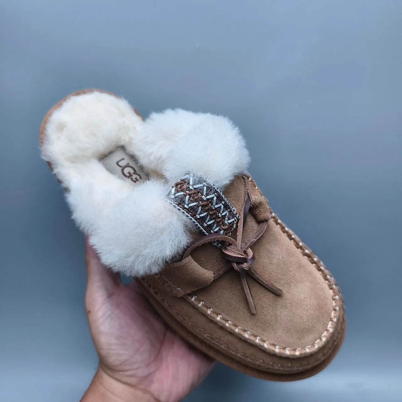 UGG Tasman Marron Blanc Doublé en Peau de Mouton daim Coutures de Mocassins Chaussures Casuales 3