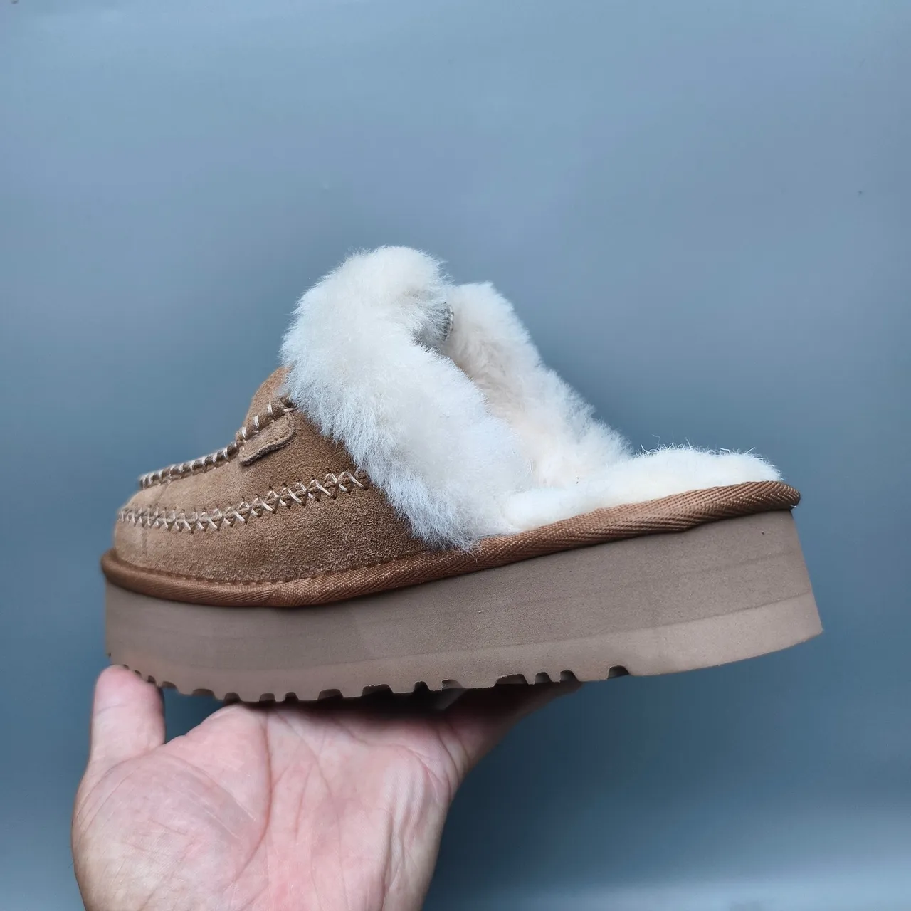 UGG Tasman Marron Blanc Doublé en Peau de Mouton daim Coutures de Mocassins Chaussures Casuales 4