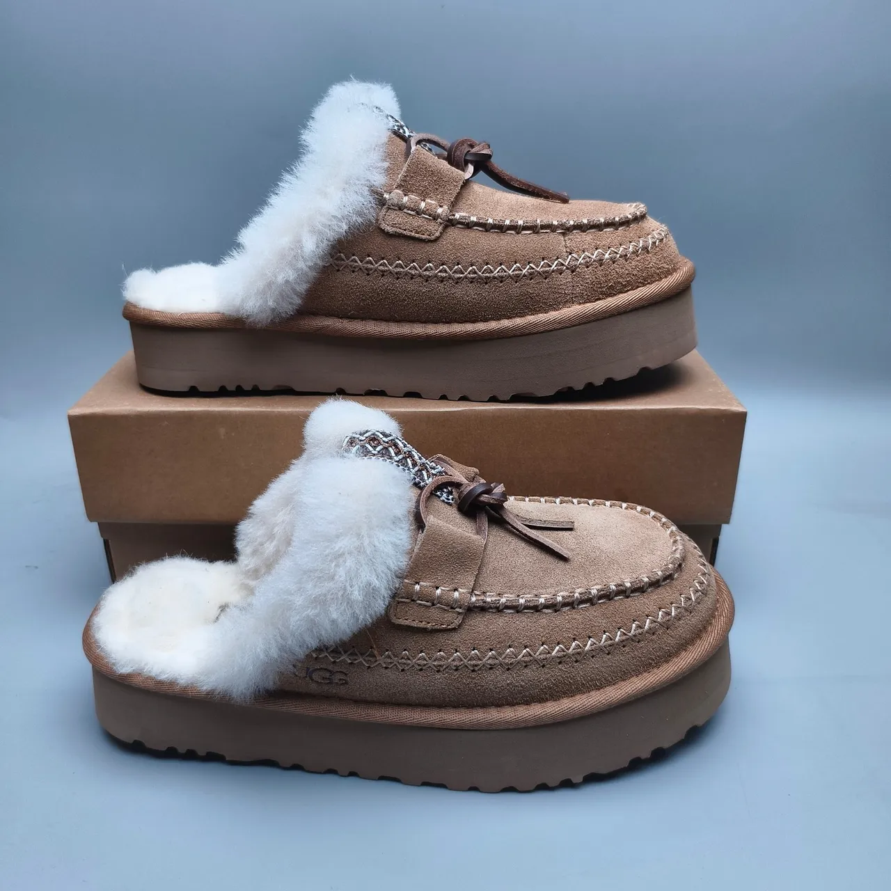 UGG Tasman Marron Blanc Doublé en Peau de Mouton daim Coutures de Mocassins Chaussures Casuales 5