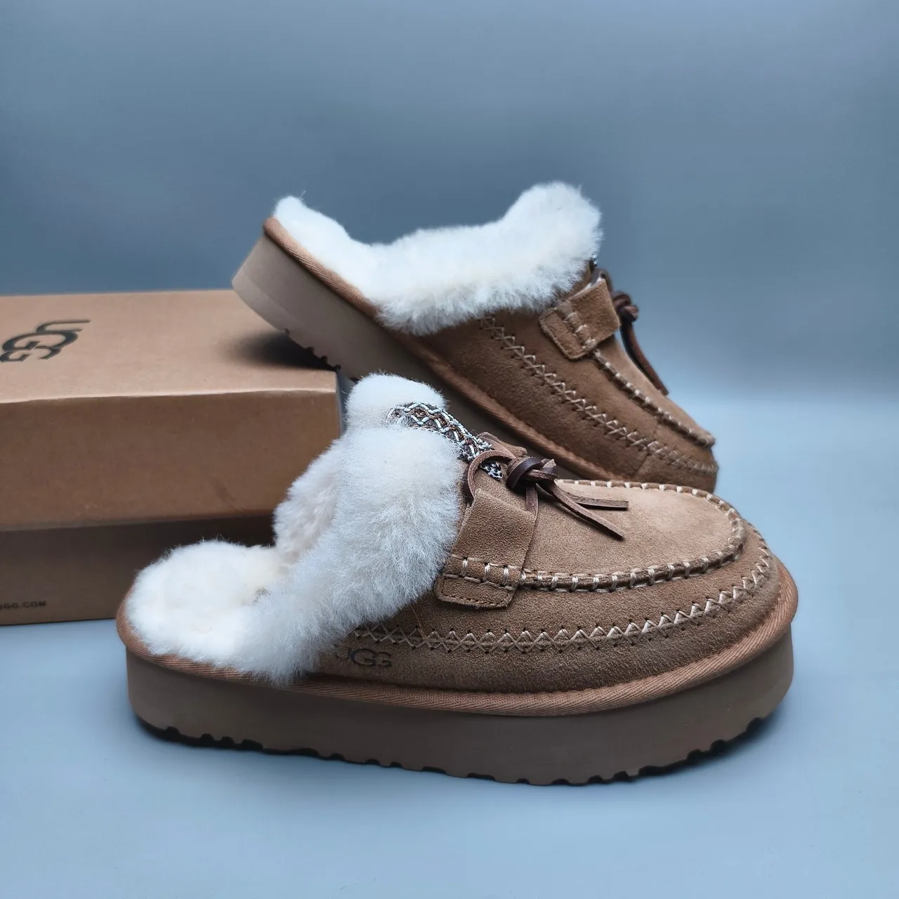 UGG Tasman Marron Blanc Doublé en Peau de Mouton daim Coutures de Mocassins Chaussures Casuales 6