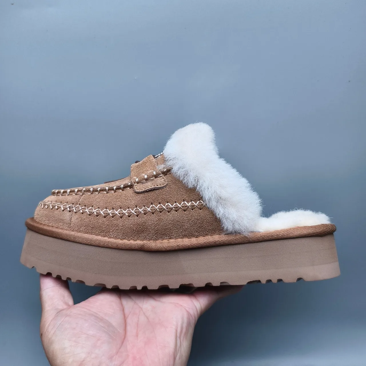 UGG Tasman Marron Blanc Doublé en Peau de Mouton daim Coutures de Mocassins Chaussures Casuales 7