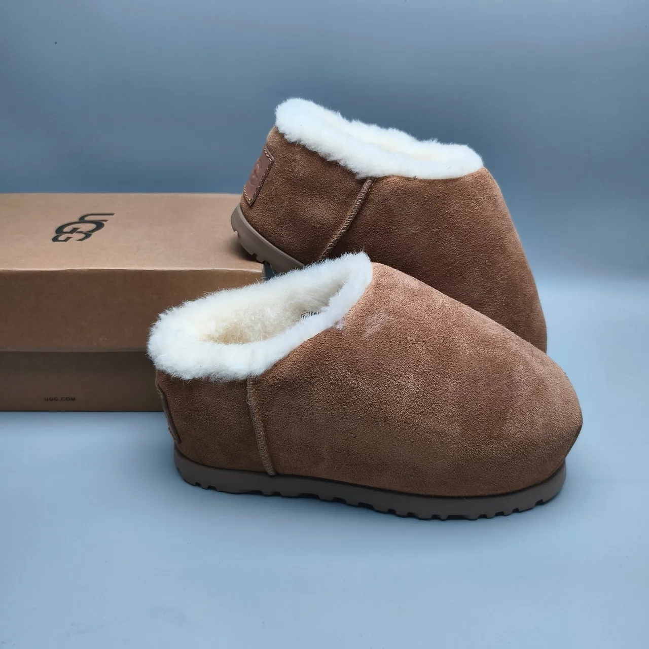 UGG Tasman Brown White Suede Upper Shearling-Lined Cuff Casual Shoes 6