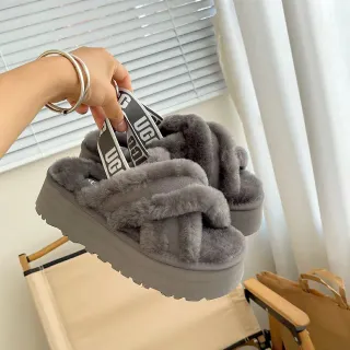UGG تاسمان نعال منزلية رمادية محببة متقاطعة منصة