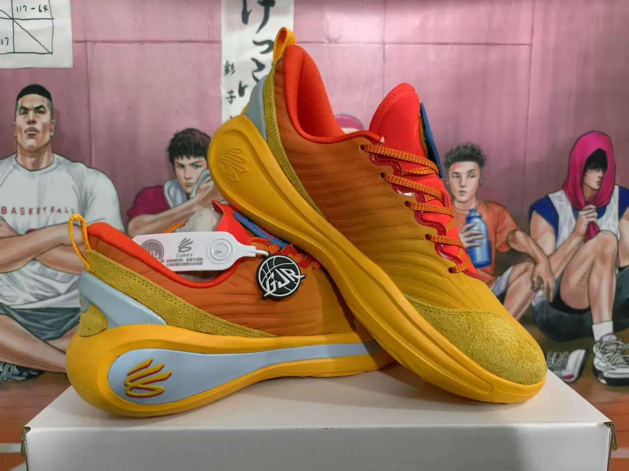 Under Armour Curry Orange Red Gradient Knit Upper Laces Basketball Shoes 5